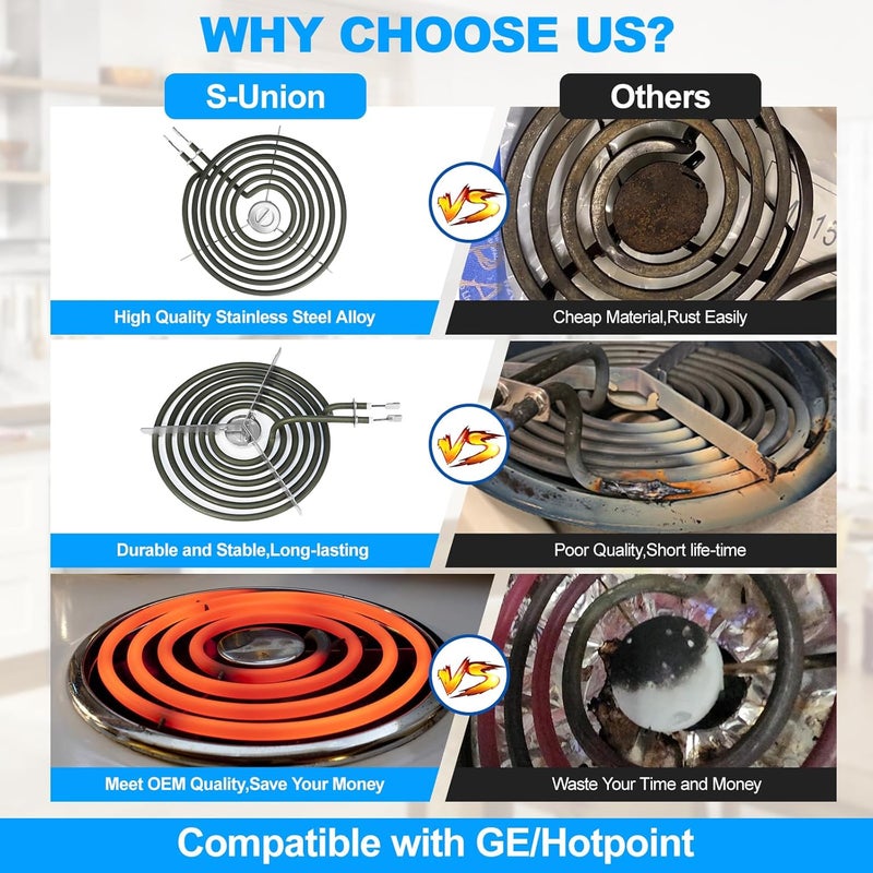 S-Union Upgraded WB30M1 WB30M2 Electric Stove Burners Replacement for GE Hotpoint Stove Element,Electric Range Burner Stove Coil for GE Stove Burner Replacement Parts,for GE Stove Top Element Burner (4 Pack) - Image 4